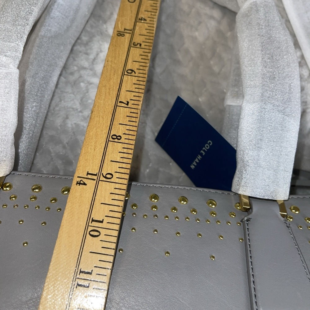 Cole Haan handbag new large Adjustable Strap Gold Trim Gray Studded - Picture 12 of 13